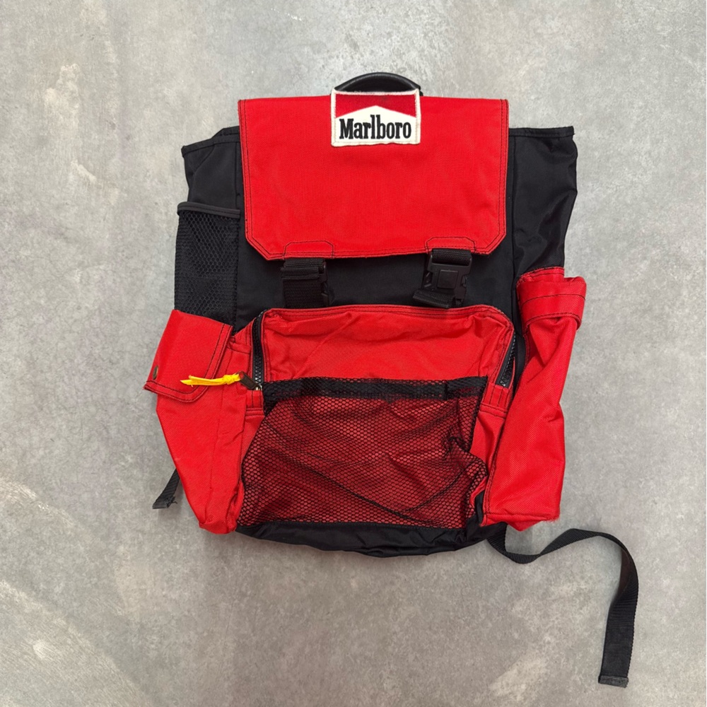 Marlboro Red and Black Travel Backpack with Front Buckle